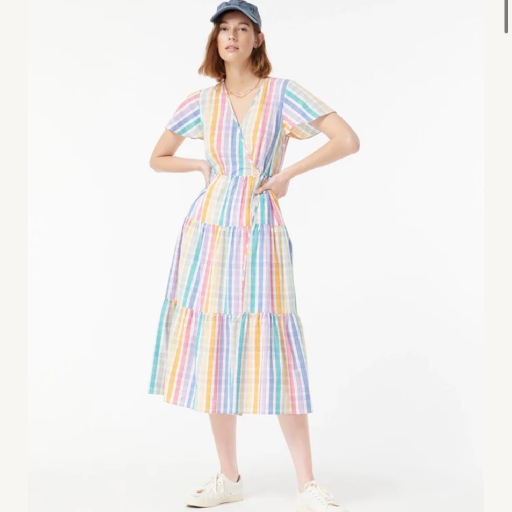 J Crew Faux-Wrap Dress in Rainbow Gingham